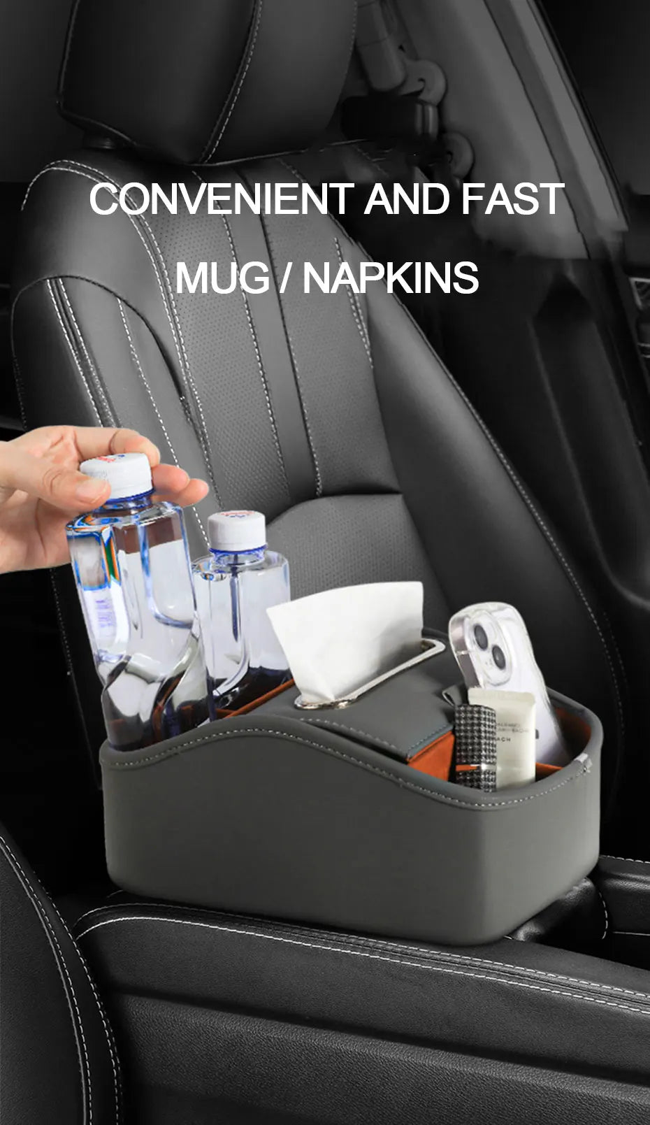 SEAMETAL Car Armrest Box Universal Center Console Organizer Multi-Functional Pu Leather Auto Arm Rest Storage Box Tissue Holder
