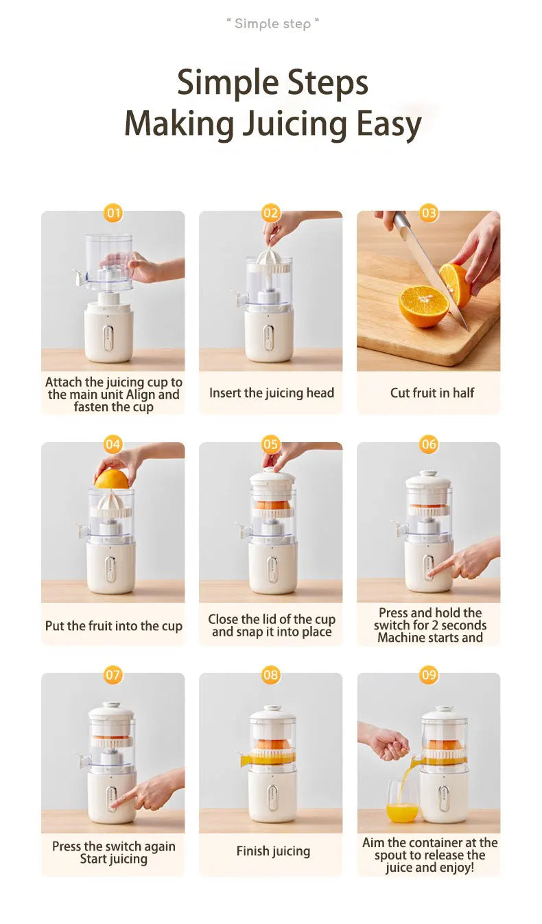 45W Electric Juicer 1500mAh Rechargeable Automatic Blender Fruit Squeezer  Portable Shakes Smoothie Fruit Separation Raw Juicer