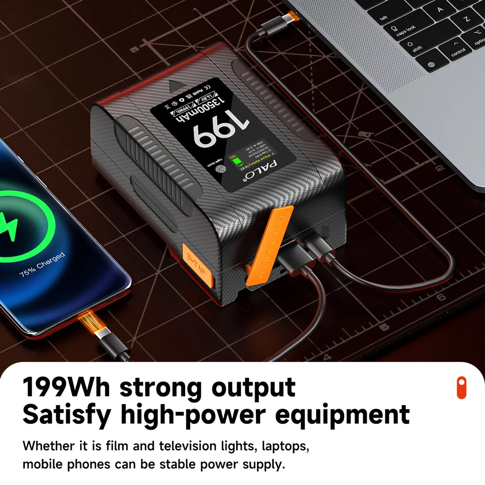 PALO BP-99 BP-199 V Mount Battery Power Bank 14.8V V Lock V Shape Li-ion Battery PD Fast Charging for cameras smartphones laptop