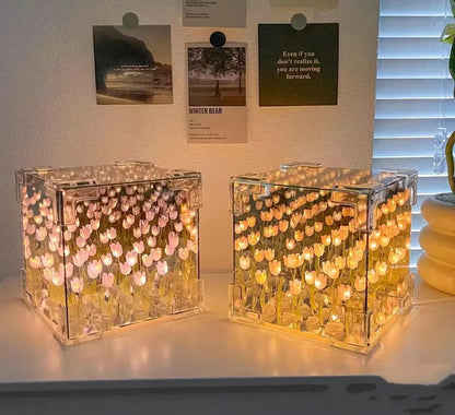 Tulip light lamp Diy Tulip Flower Sea Cube Three-Dimensional Small Night Lamp Material Package for Girlfriend Christmas Gift