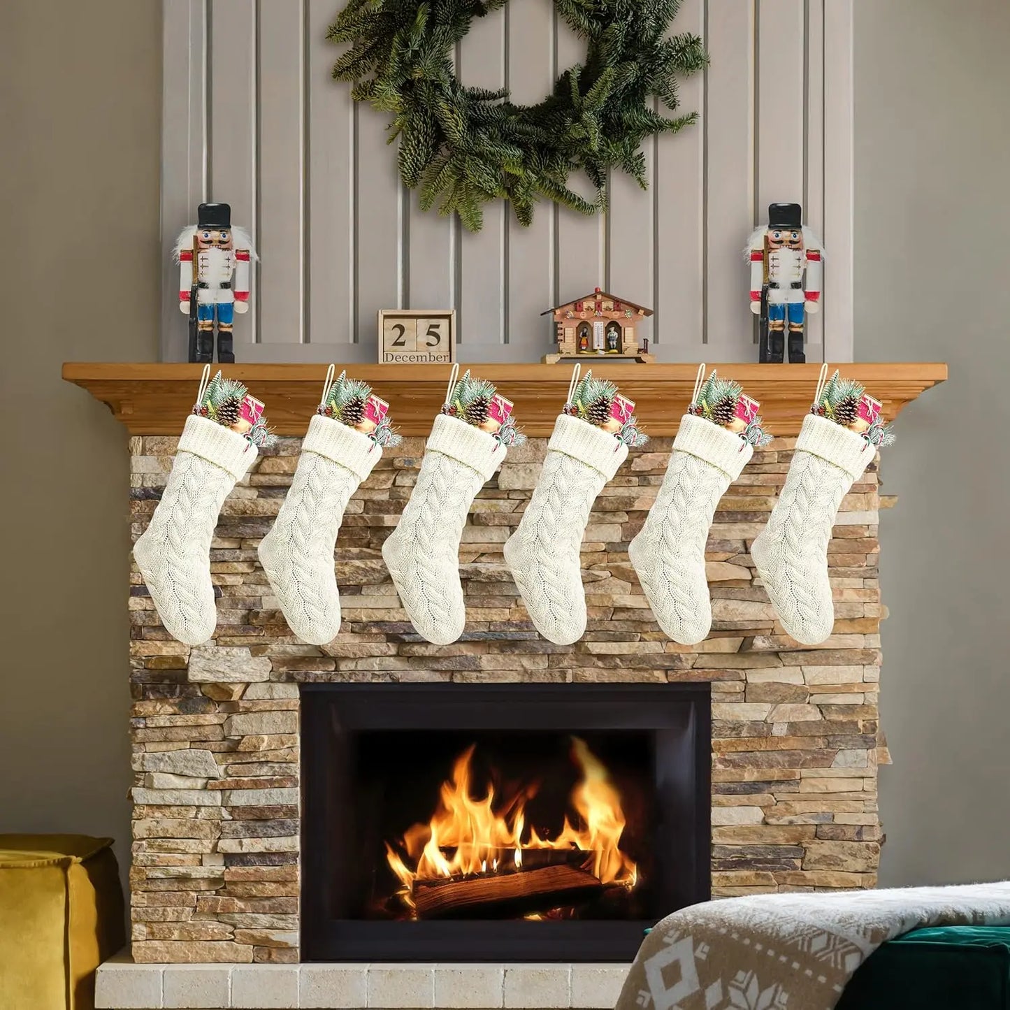 6-8PACK Christmas Stockings 18In Cable Knit Fireplace Stockings Rustic Hanging Xmas Stockings Farmhouse Boho Decorations Family