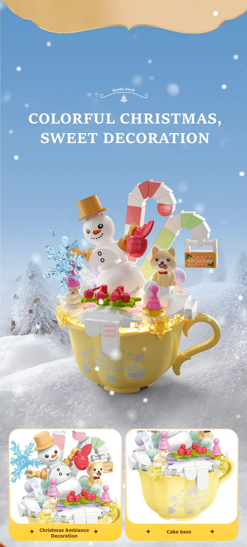 SEMBO Fantasy Christmas Tree Light Music Box Building Blocks MOC Sweet Cake Cup Model Bricks Toys Romantic Gifts for Girlfriend