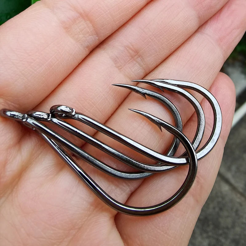 50pcs/Pack Big Eye Fishing Hook Circle Offset Fishhooks Barbed Saltwater High Carbon Steel Fish Hooks For Sea Lake River Fishing