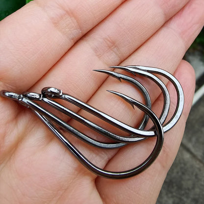 50pcs/Pack Big Eye Fishing Hook Circle Offset Fishhooks Barbed Saltwater High Carbon Steel Fish Hooks For Sea Lake River Fishing