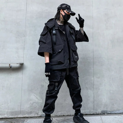 2022 Autumn Winter Hip Hop Techwear Cargo Jacket Men's Harajuku Casual Hooded Jackets Tactical Hooded Coats Streetwear