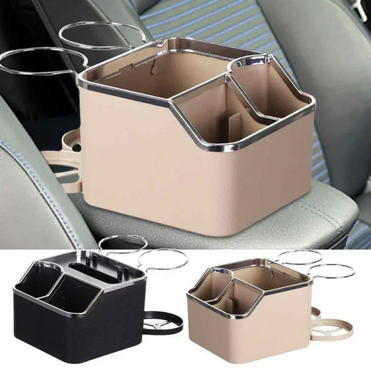 Car Armrest Cup Holder Car Storage Organizer Water Cup Holder Storage Box Water Cup Tissue Box With 2 Foldable Cup Holders
