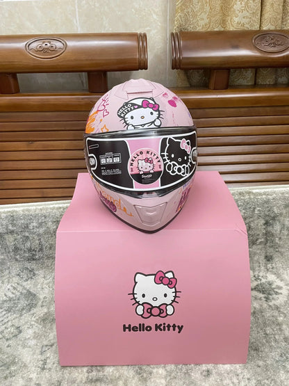Sanrio Genuine Hello Kitty Motorcycle Helmet Full Face Racing Helmets Offroad Motorcycle Helmet Motorbike Kawaii Xmas Girl Gift