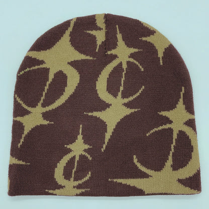 2024 New Knitted Hat Front And Back Jacquard Star Pattern, Street Fashion Trend Personality Skullcap Adult Hat