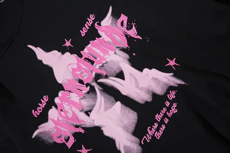 Oversized Hoodie Grunge Vintage Star Graphic Printed Hooded Sweatshirt with Chain Hip Hop Punk Gothic Baggy Pullover Streetwear