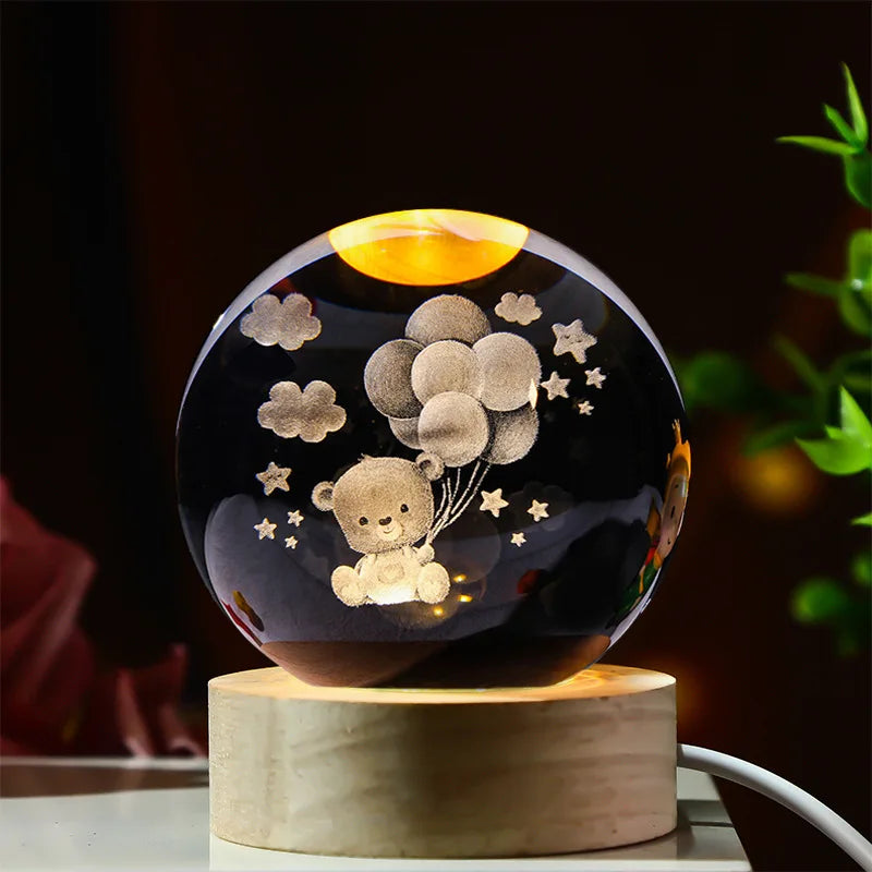 6cm 3d Crystal Ball Led Night Stitch Pikachu Doraemon A Dream Hellokitty Desktop Decoration Lamp Laser Carving Children Gifts
