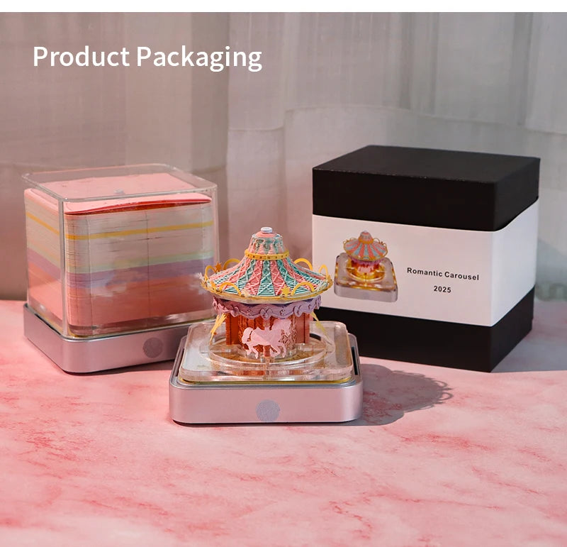 3D Calendar 2025 Memo Pad Omoshiroi Block Carousel Blue Notepad Artistic 3D Paper Art Sculpture Model Desk Ornaments Novel Gift