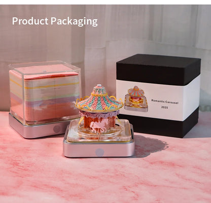 3D Calendar 2025 Memo Pad Omoshiroi Block Carousel Blue Notepad Artistic 3D Paper Art Sculpture Model Desk Ornaments Novel Gift