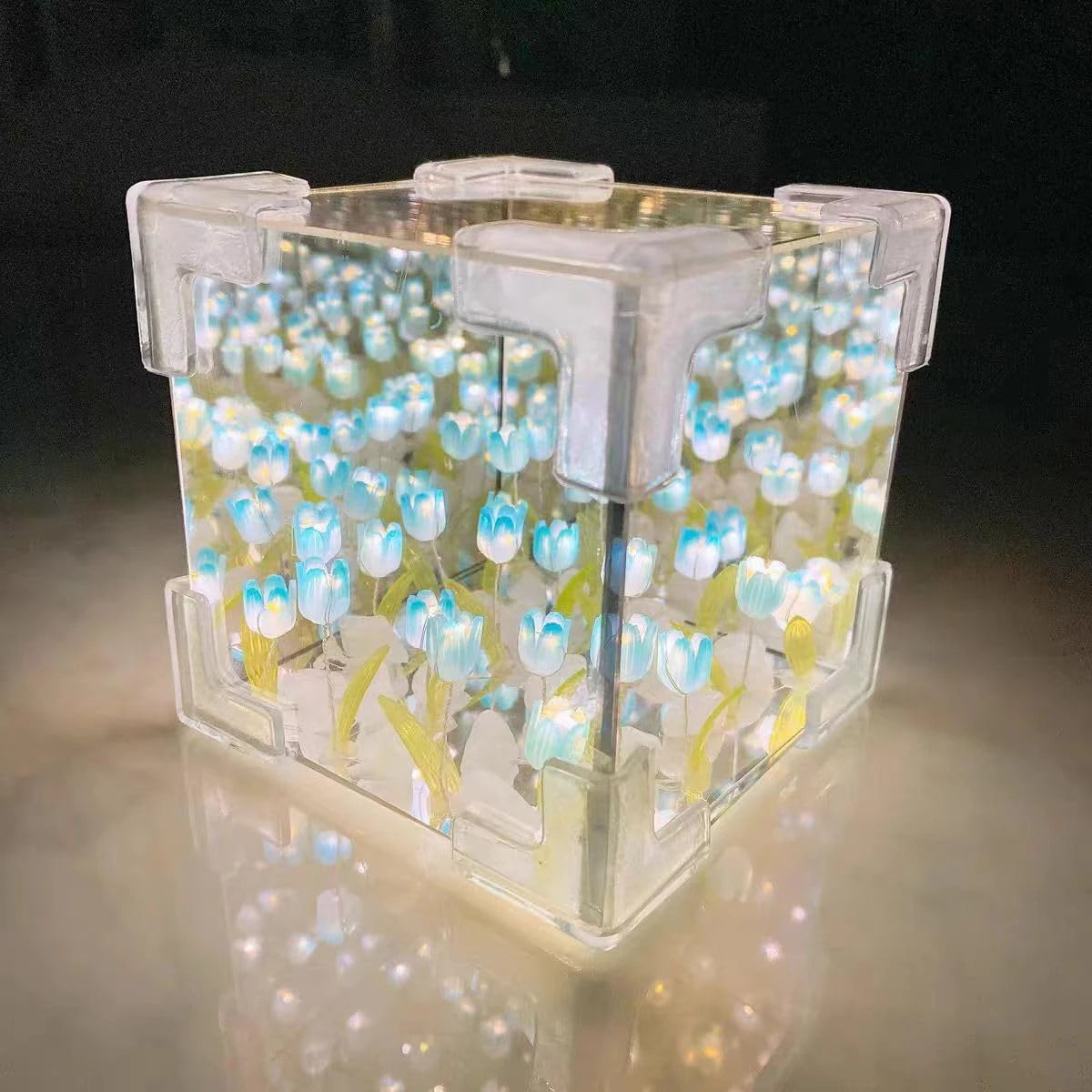 Romantic Tulip Flower Box Handmade Led Tulip Night Light DIY Material Package Bed Desktop Ornament Mirror Box Living Room Decor
