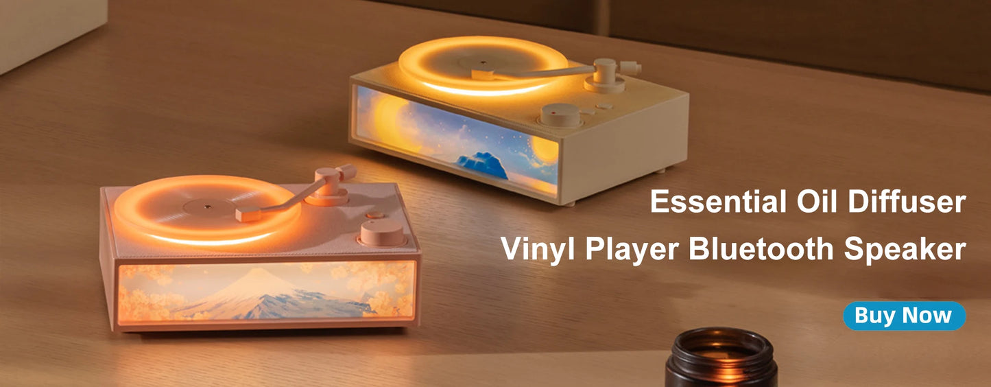 Haut-parleur Bluetooth Waves Vinyl Player avec bruit blanc, haut-parleur rétro pour platine vinyle, aide au sommeil, haut-parleur en forme de Vitrola avec lumière RVB