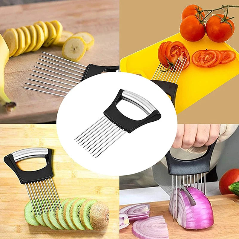 Stainless Steel Onion Slicers Holder Vegetable Tomato Shredders Kitchen Tools For Slicing Meat Cheese Blocks Pin Needle