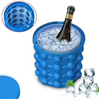 Portable 2 in 1 Large Silicone Ice Bucket Mold with Lid Space Saving Cube Maker Tools for Kitchen Party Barware