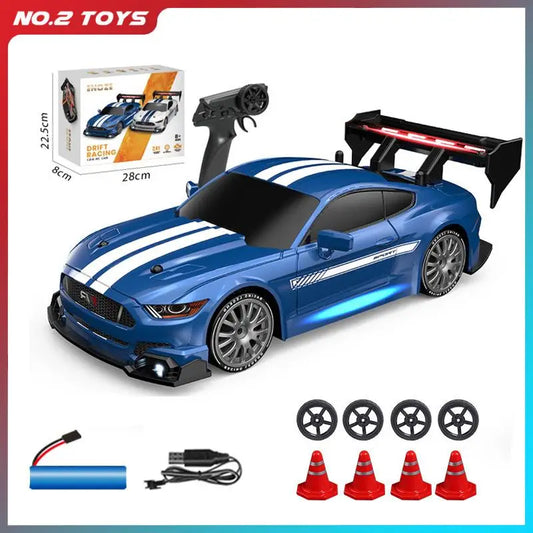 1:24 Coche de derrape RC de alta velocidad Mustang 4WD Coche de carreras de control remoto Regalo Coche de carreras de competición Juguete para niños Neumático reemplazable