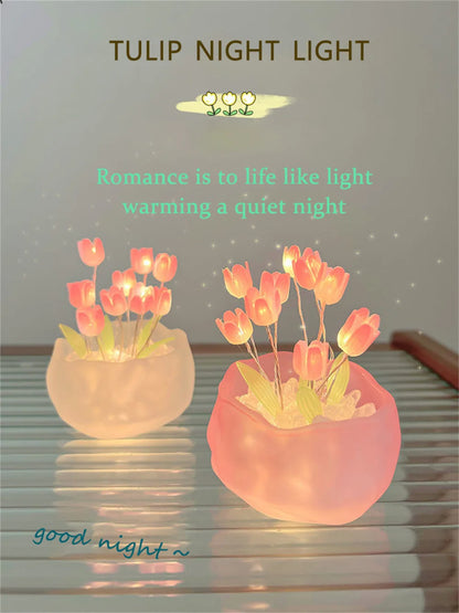 Tulip Pumpkin Nightlight DIY Tulip Night Light Cute Handmade Tulip Flower DIY Bedside Lamp for Birthday Christmas Gift Romantic