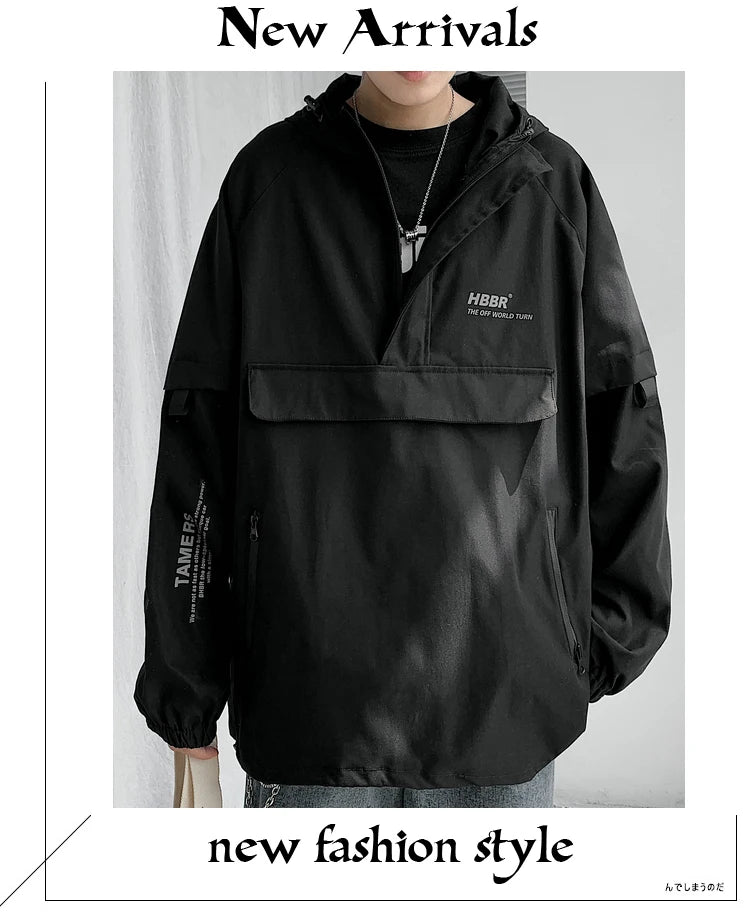 2024 New Autumn Streetwear Men Jackets Zipper Up Jacket Windbreaker Harajuku Thin Coats Loose Harajuku Oversized Outwear