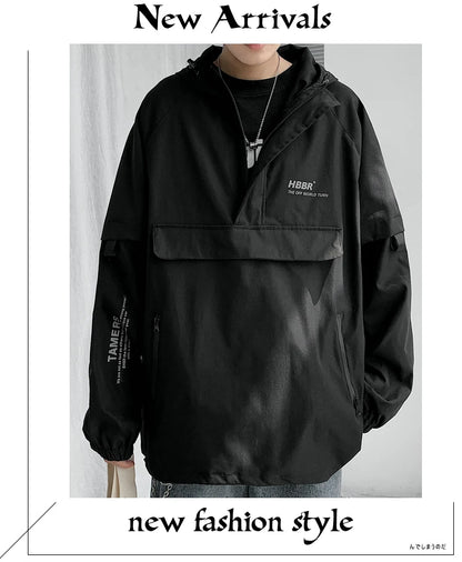 2024 New Autumn Streetwear Men Jackets Zipper Up Jacket Windbreaker Harajuku Thin Coats Loose Harajuku Oversized Outwear