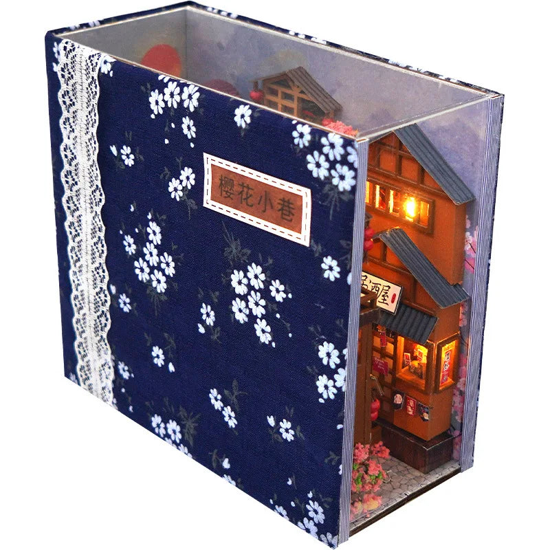 3D Wooden Puzzle DIY Book Kit Bookend Shelf Insert Alley Miniature Dollhouse Model Building Set Craft for Home Decoration P541
