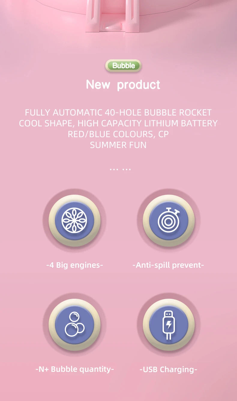 Pistolet à bulles, fusée, machine à bulles de savon, lanceur spatial électrique, cadeaux pour la fête des enfants, continue de produire des bulles avec lumière LED