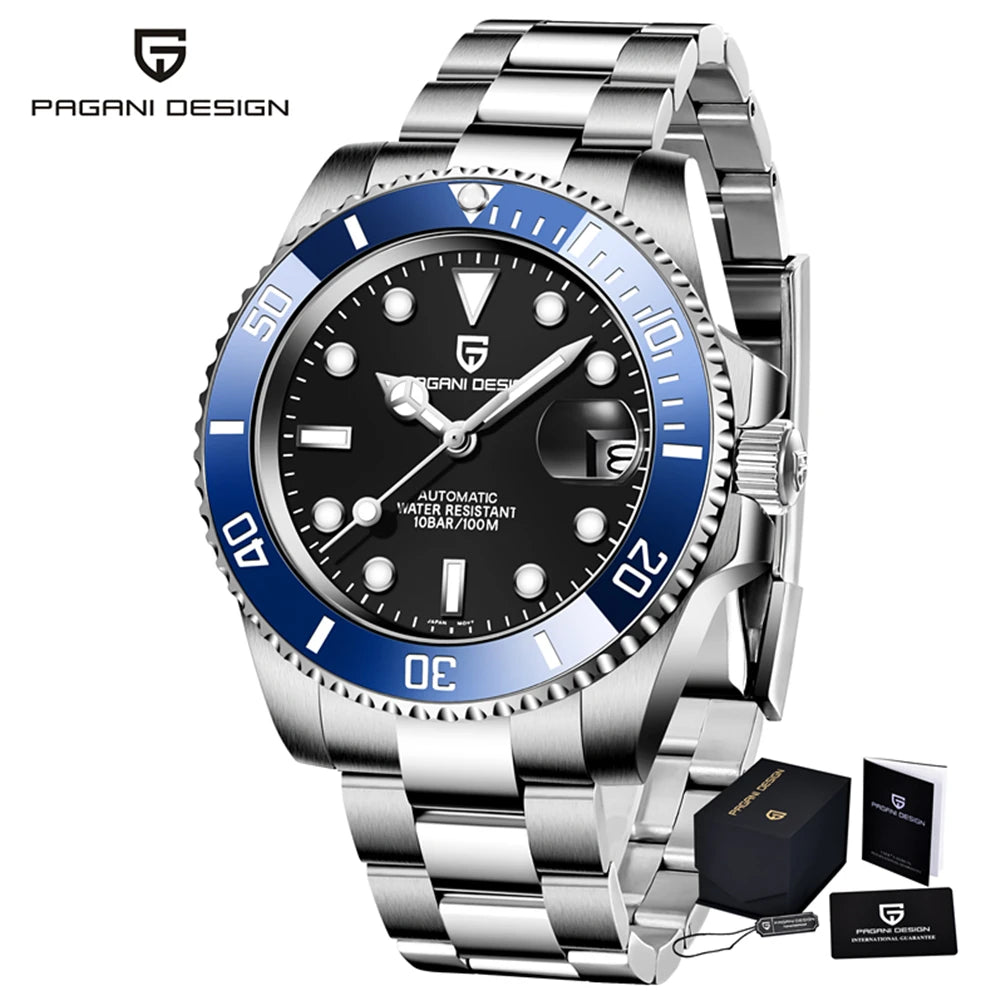 PAGANI DESIGN Men's Mechanical Wristwatches Luxury Brand Mens Watch NH35 100m Waterproof Sapphire Diving Watch reloj hombre