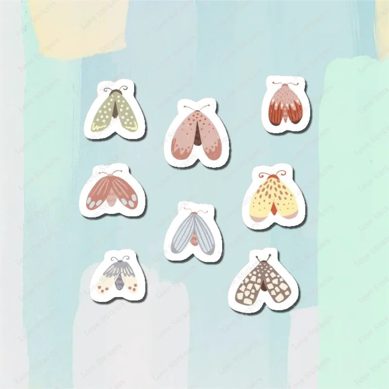 Pastel Moths 5PCS Stickers for Living Room Bumper Anime Cute Kid Car Art Print Window Home Decor