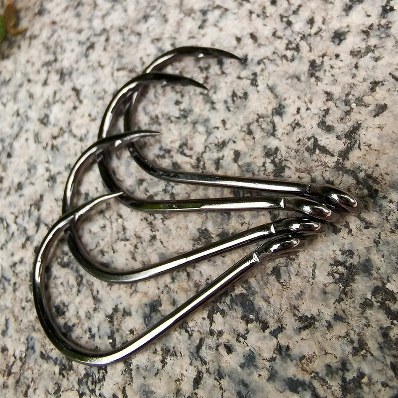 50pcs/Pack Big Eye Fishing Hook Circle Offset Fishhooks Barbed Saltwater High Carbon Steel Fish Hooks For Sea Lake River Fishing