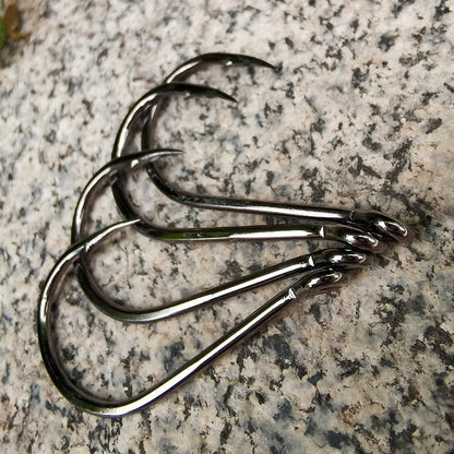 50pcs/Pack Big Eye Fishing Hook Circle Offset Fishhooks Barbed Saltwater High Carbon Steel Fish Hooks For Sea Lake River Fishing