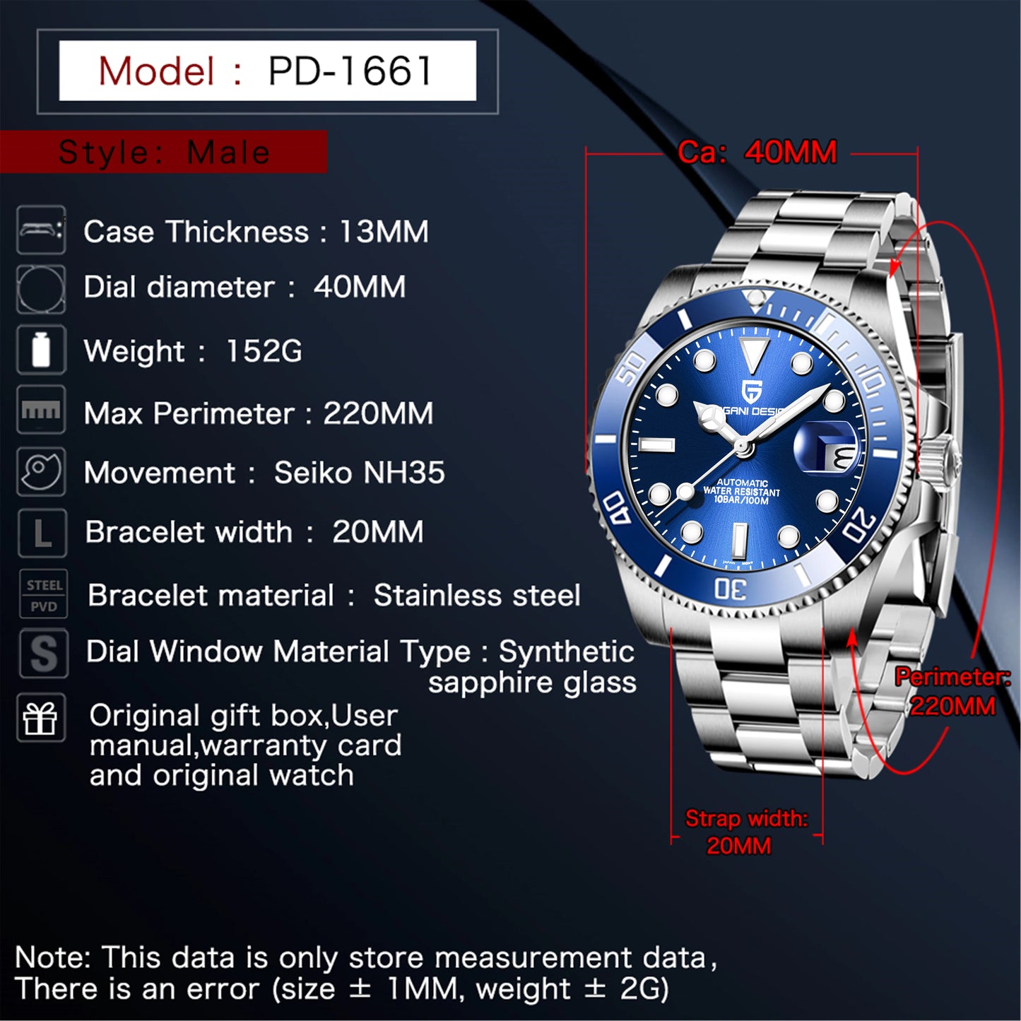 PAGANI DESIGN 40MM Men Automatic Mechanical Watches TOP Brand NH35 Auto Date Luxury Sport Dive BGW-9 Sapphire Watch For Men 2023