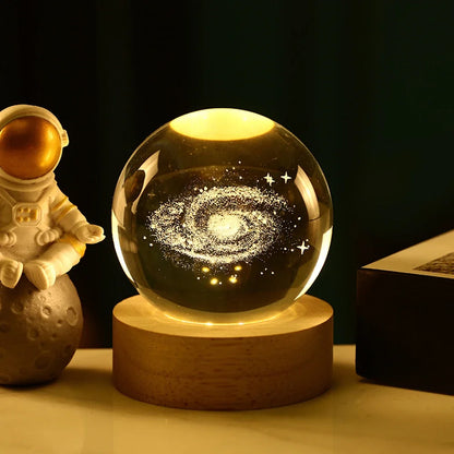 8cm 3D Crystal Ball Stitch Doraemon A Dream Hello Kitty Crystal Planet Night Light Laser Carving Children's Gifts