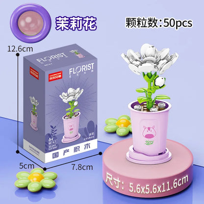 Adults Mini Flower Bouquet Particles Building Blocks for Children Girls 6 to 14 Years Old Assembly Bricks Constructor Set Gifts