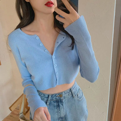 Autumn Spring Slimming Machine Short Top Cardigan Long Sleeve T-shirt One Size