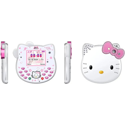 2024Hot Sanrio Hello Kitty Kawaii Mini Flip Phone I68 Girl Mobile Phone Student Anime Phone Music Mobile Phone Kid Birthday Gift