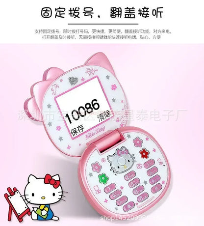 2023 New Kawaii Sanrioed Hello Kitty Flip Phone Cartoon Cute Little friends Taiml Mini Phone For Kids Toys For  friends Gifts