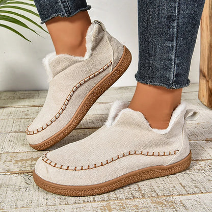 2024 New Hot Sale Suede Leather Ankle Boots Women Round Toe Thicken Fuzzy Snow Boots Comfortable Flat Anti-Slip Booties Mujer