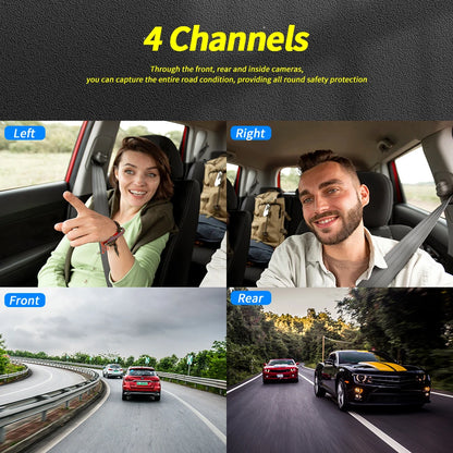 Grabadora de video DVR para automóvil de 4 lentes 1080P con control por aplicación WIFI, cámara de tablero de 360 ​​grados, visión nocturna, cámara de visión trasera delantera izquierda y derecha para automóvil