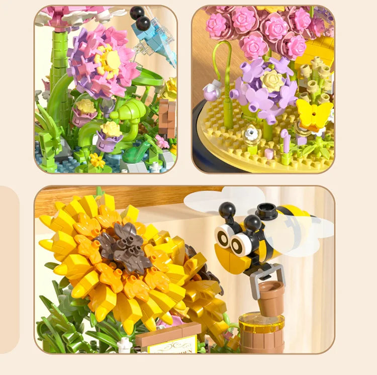Adults Bouquet Flowers Micro Building Blocks Construction Set for Children Girl 9 to 12 Years Old Animal Insert Mini Bricks Toys