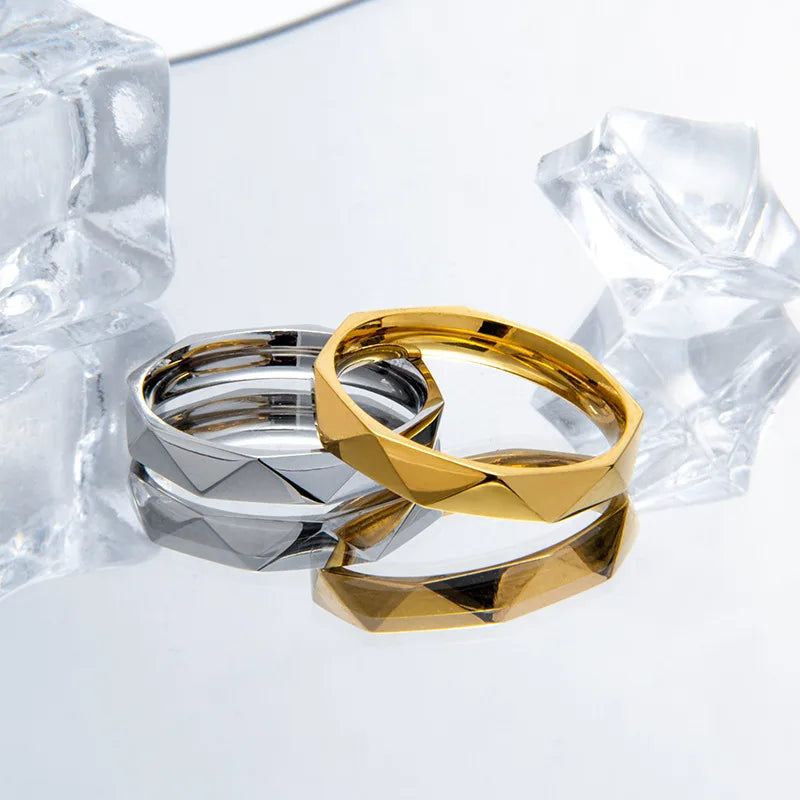 2024 New Couple Wedding Ring 3D Cutting Stainless Steel Promise Love Wedding Women's Engagement Ring Fashion Jewelry Gifts