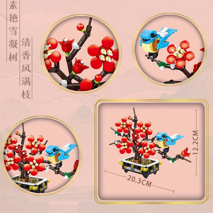 Peach Blossom Romantic Flower Vase Garden Birds Potted Plants Assembly MOC Building Blocks Classic Model Bricks Sets Kids Gifts