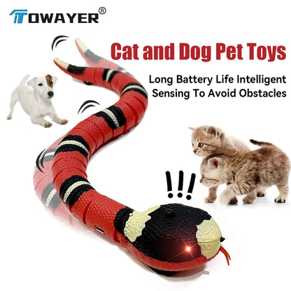 Juguetes para mascotas, gatos, perros, serpientes, juguetes para mascotas, sensor inteligente recargable, serpiente que detecta automáticamente obstáculos y escapa, juguetes de regalo para niños