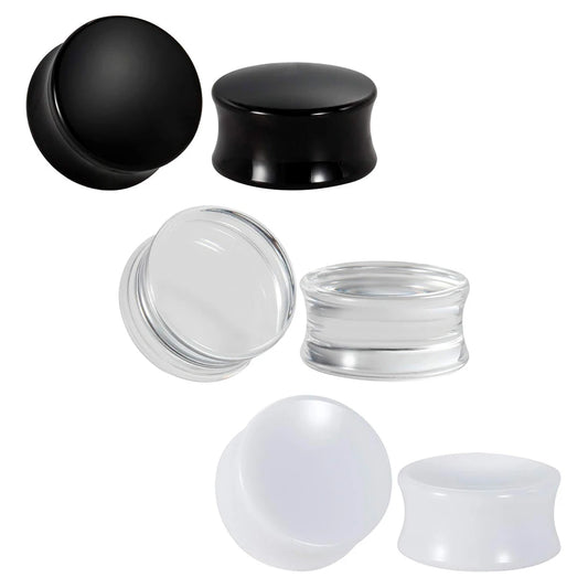 3 Pairs Acrylic Ear Gauge Black&White&Clear Double Flared Saddle Ear Plugs Ear Stretchers Tunnels Expanders Body Jewelry