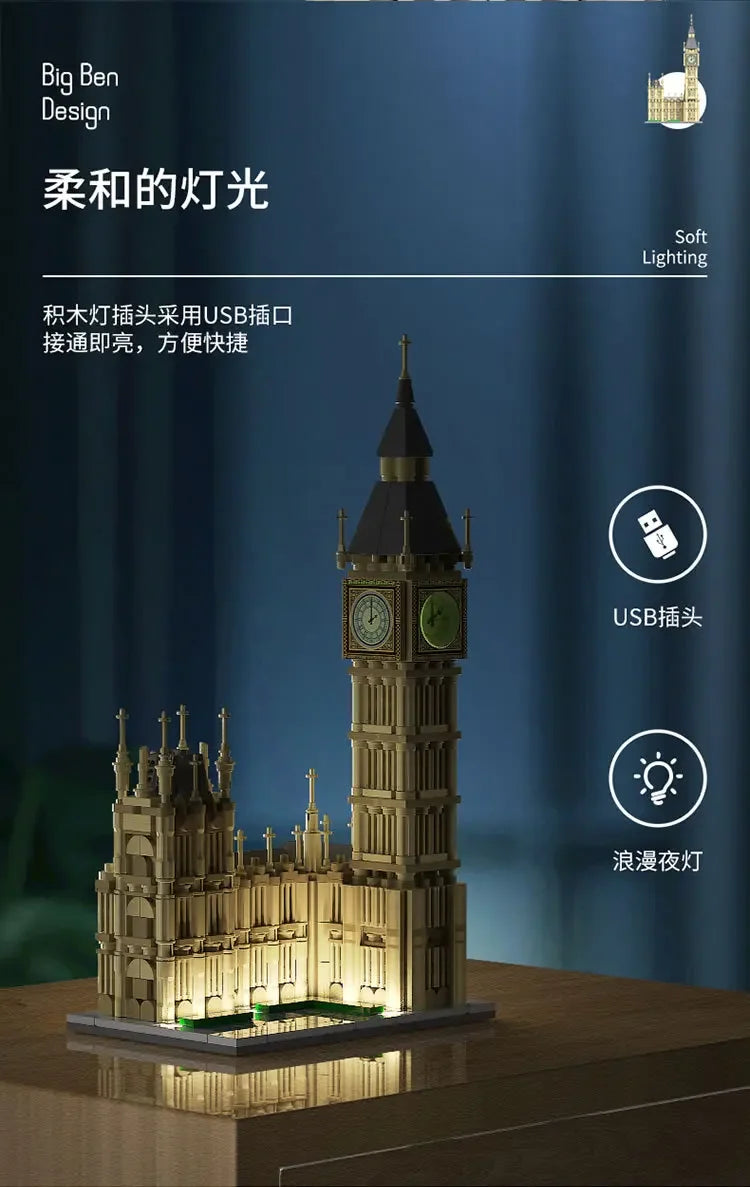 815Pcs United Kingdom Big Ben Model Building Blocks Famous Urban Architecture Street View Series DIY Toys for Girl Boy Gift