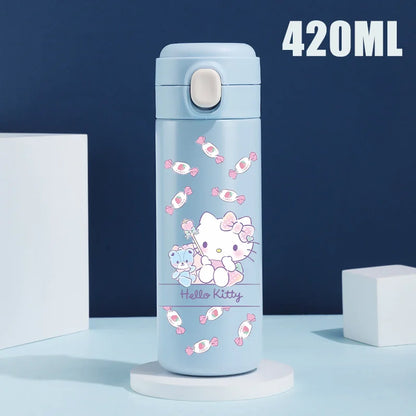Sanrio 420 ML Thermos Mug Hello Kitty Cartoon 304 Stainless Steel Portable Water Cup Travel Water Bottle Kawaii Cups Kids Gifts