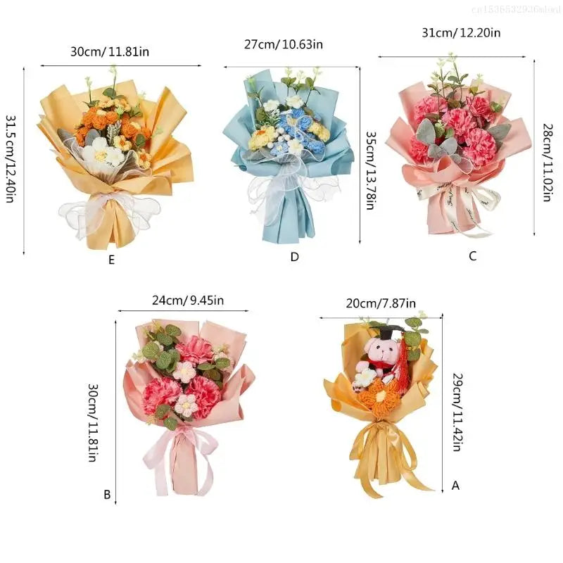 Artificial Flower Bouquets for Valentines Day, Mother Day, Crochet Flower Bouquets with Bear for Graduation Ceremony F0T4