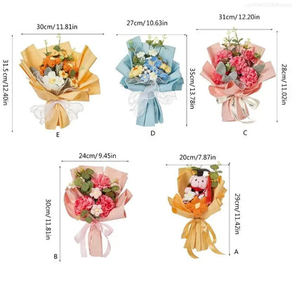 Artificial Flower Bouquets for Valentines Day, Mother Day, Crochet Flower Bouquets with Bear for Graduation Ceremony F0T4
