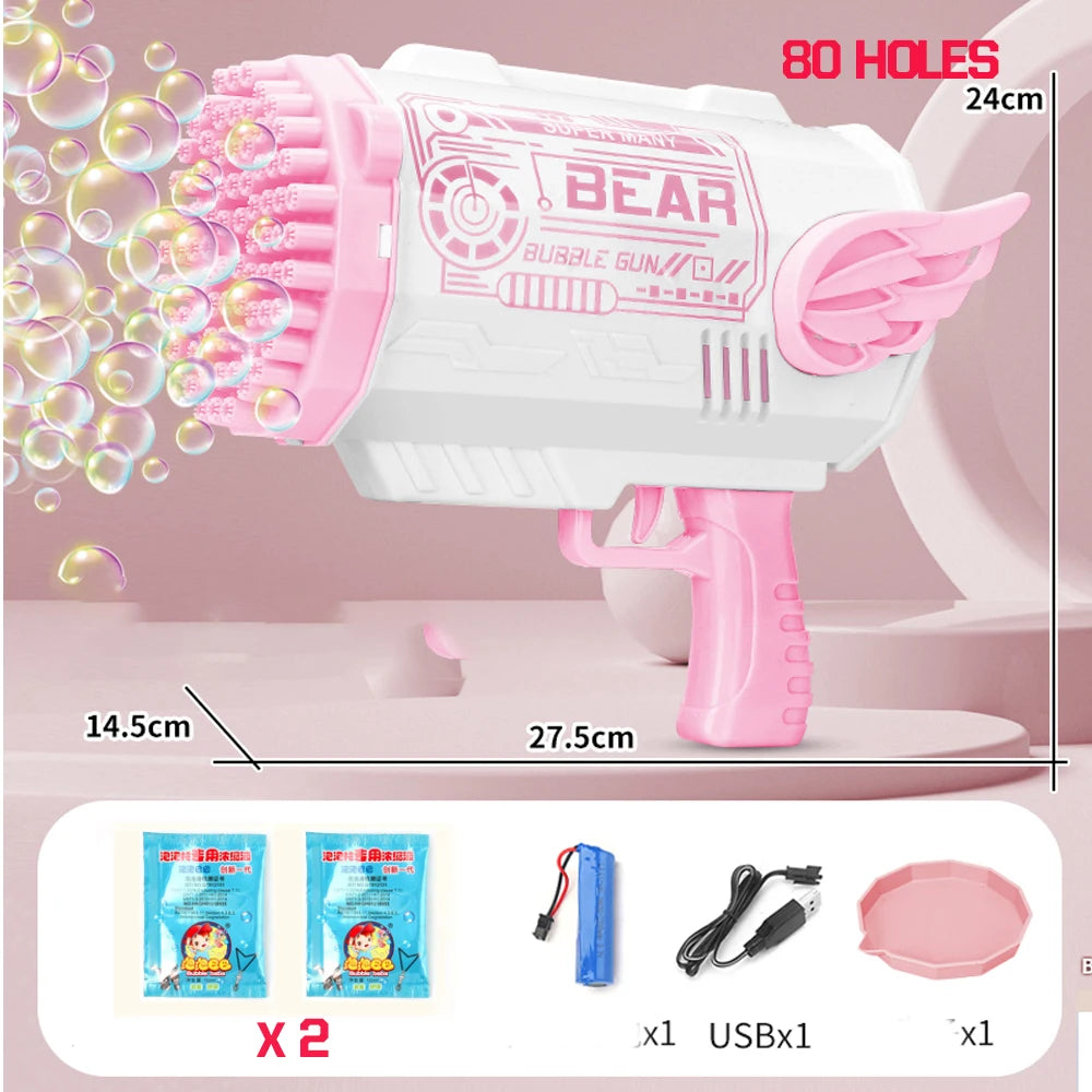 Pistolet à bulles automatique Machine à bulles de savon électrique LED N-Hole Bubble Maker Blower Bubble Guns Jouet Jeu de plein air Cadeau de fête de mariage