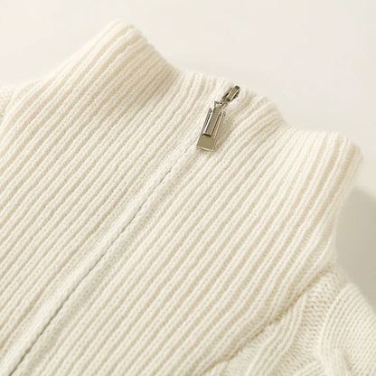Thick Sweater Women High Quality100% Cashmere Warm Winter Long Sleeve Top Turn-down Collar Zipper Vintage Pullover