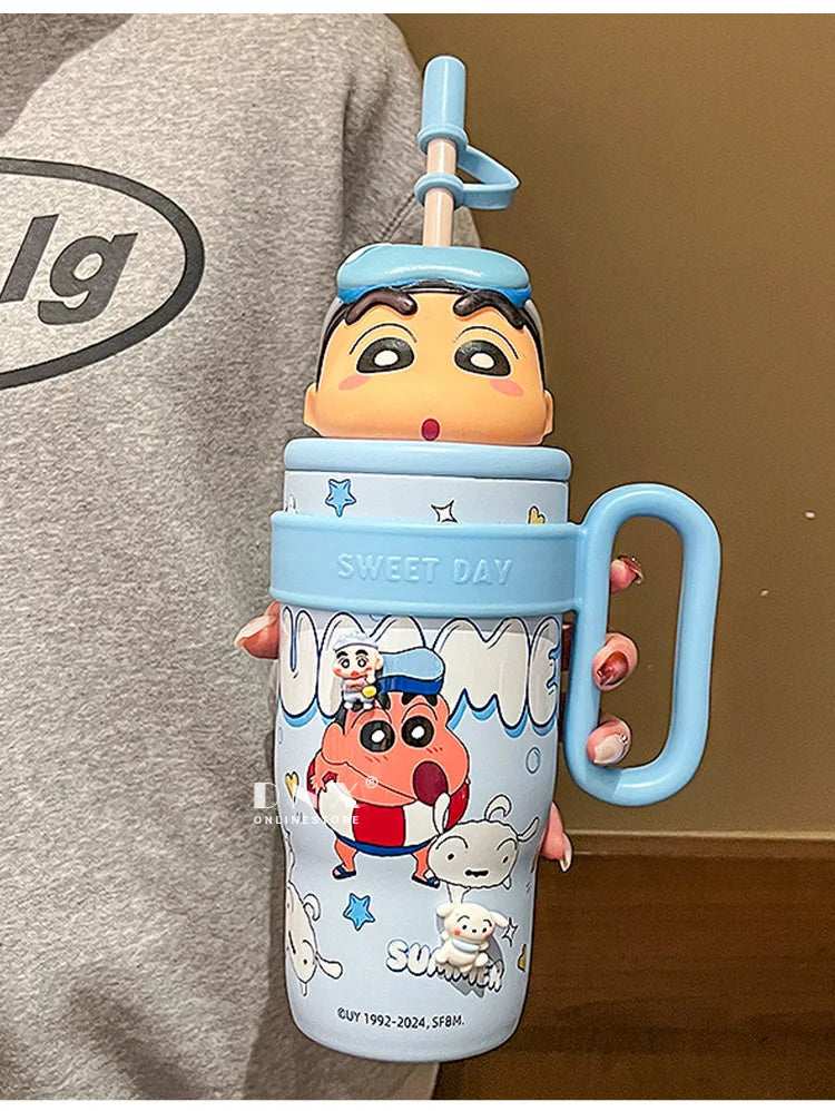 800Ml Crayon Shin-Chan 316 Stainless Steel Thermos Cup Cute Cartoon Doll Couple Water Cup Large Capacity Straw Cup Gift Toys